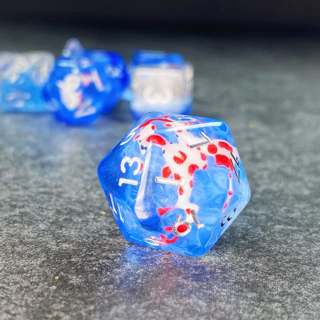 Sage's Portal Red Fish in Ocean D&D Dice Set - 7 Polyhedral Resin Dice