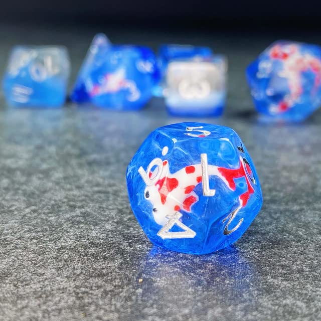 Sage's Portal Red Fish in Ocean D&D Dice Set - 7 Polyhedral Resin Dice