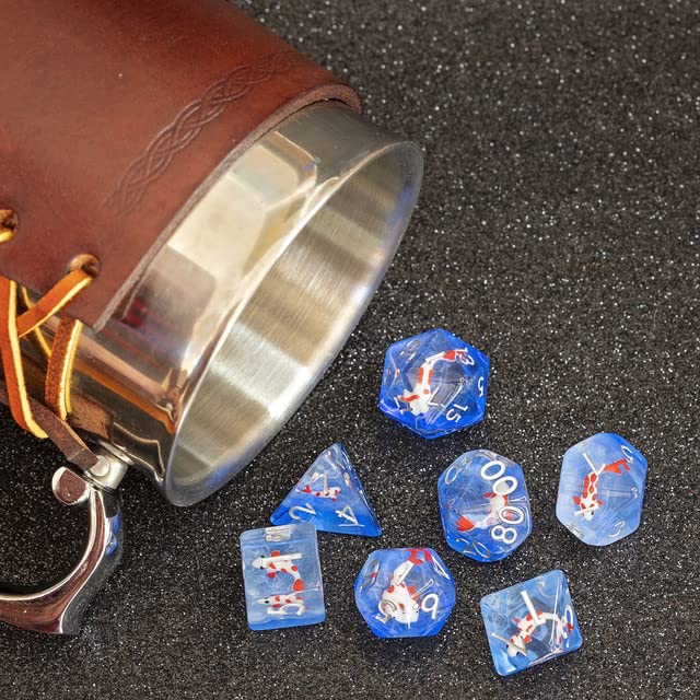 Sage's Portal Red Fish in Ocean D&D Dice Set - 7 Polyhedral Resin Dice