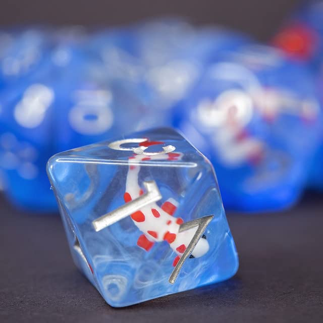 Sage's Portal Red Fish in Ocean D&D Dice Set - 7 Polyhedral Resin Dice