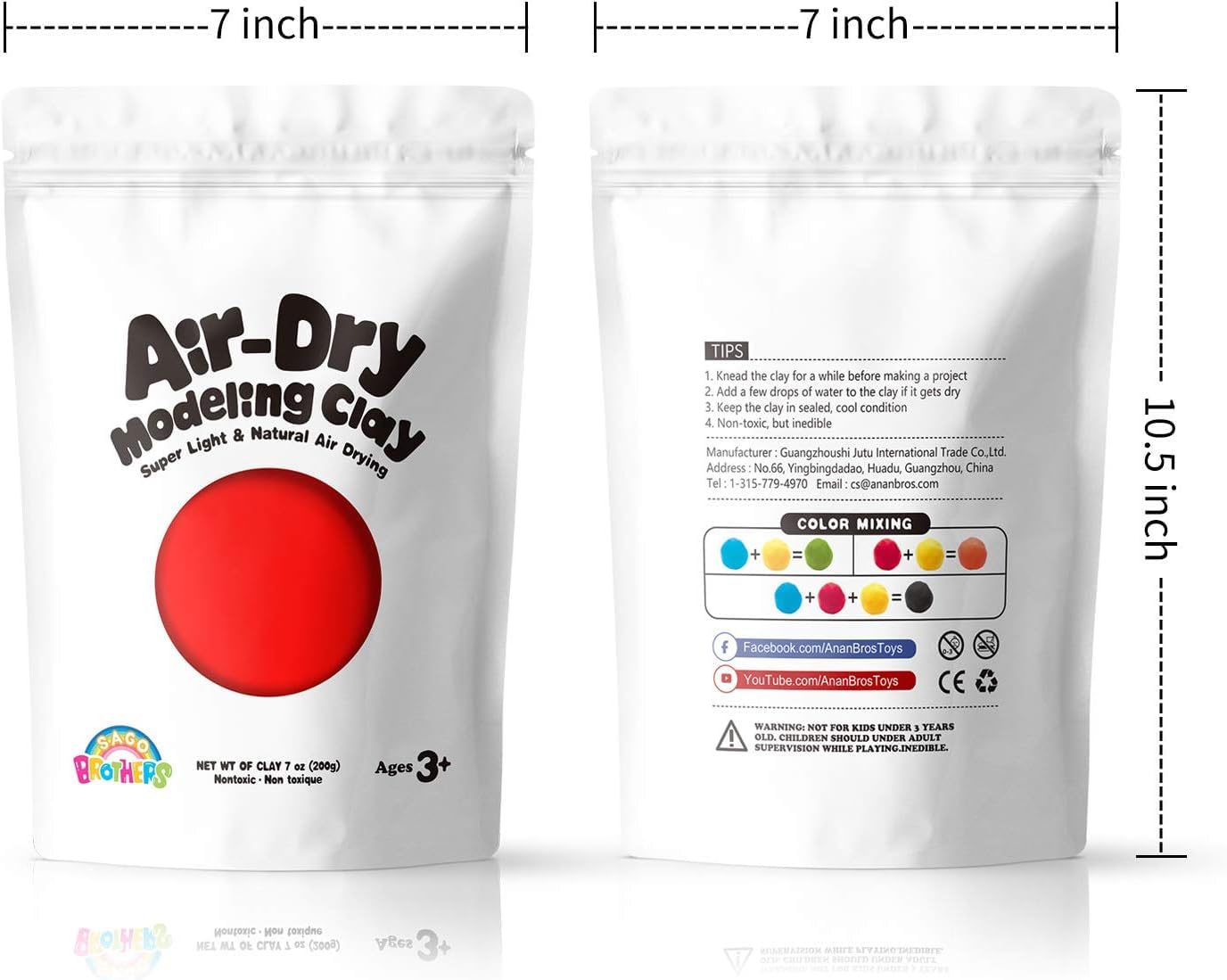 Sago Brothers Modeling Clay - Red, 7 oz Air Dry Clay for Kids | Super Soft, Non-Toxic Clay