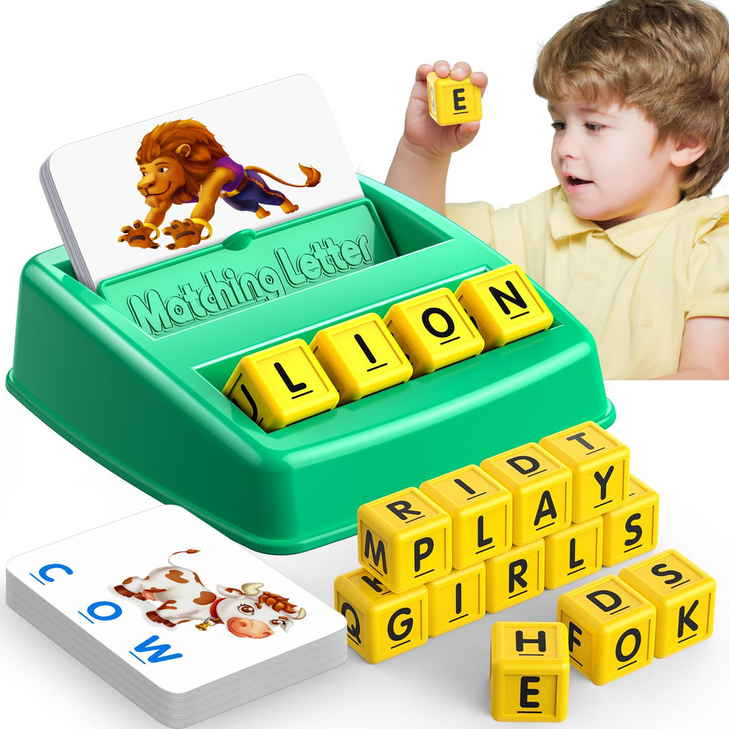 SAITCPRY Matching Letter Game: Educational Toy for 3-5 Year Olds – 60 Words, Letter Cubes & Flashcards
