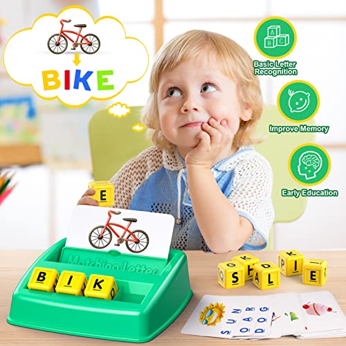 SAITCPRY Matching Letter Game: Educational Toy for 3-5 Year Olds – 60 Words, Letter Cubes & Flashcards