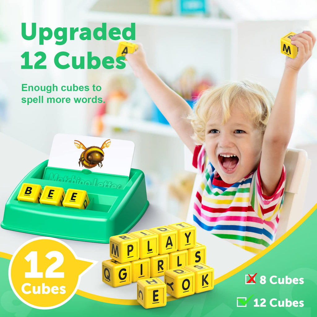 SAITCPRY Matching Letter Game: Educational Toy for 3-5 Year Olds – 60 Words, Letter Cubes & Flashcards
