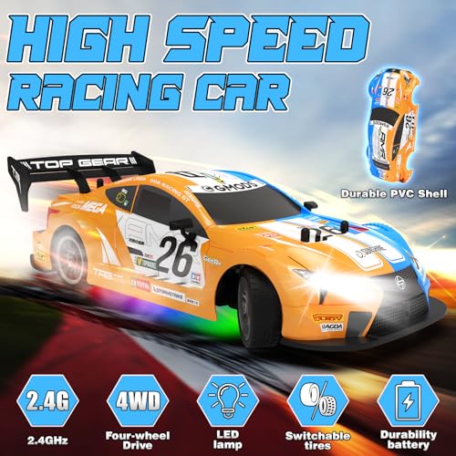 Sakeye 1/16 RC Drift Car 4WD 25KM/H High Speed with Colorful Lights and 2.4GHz Remote