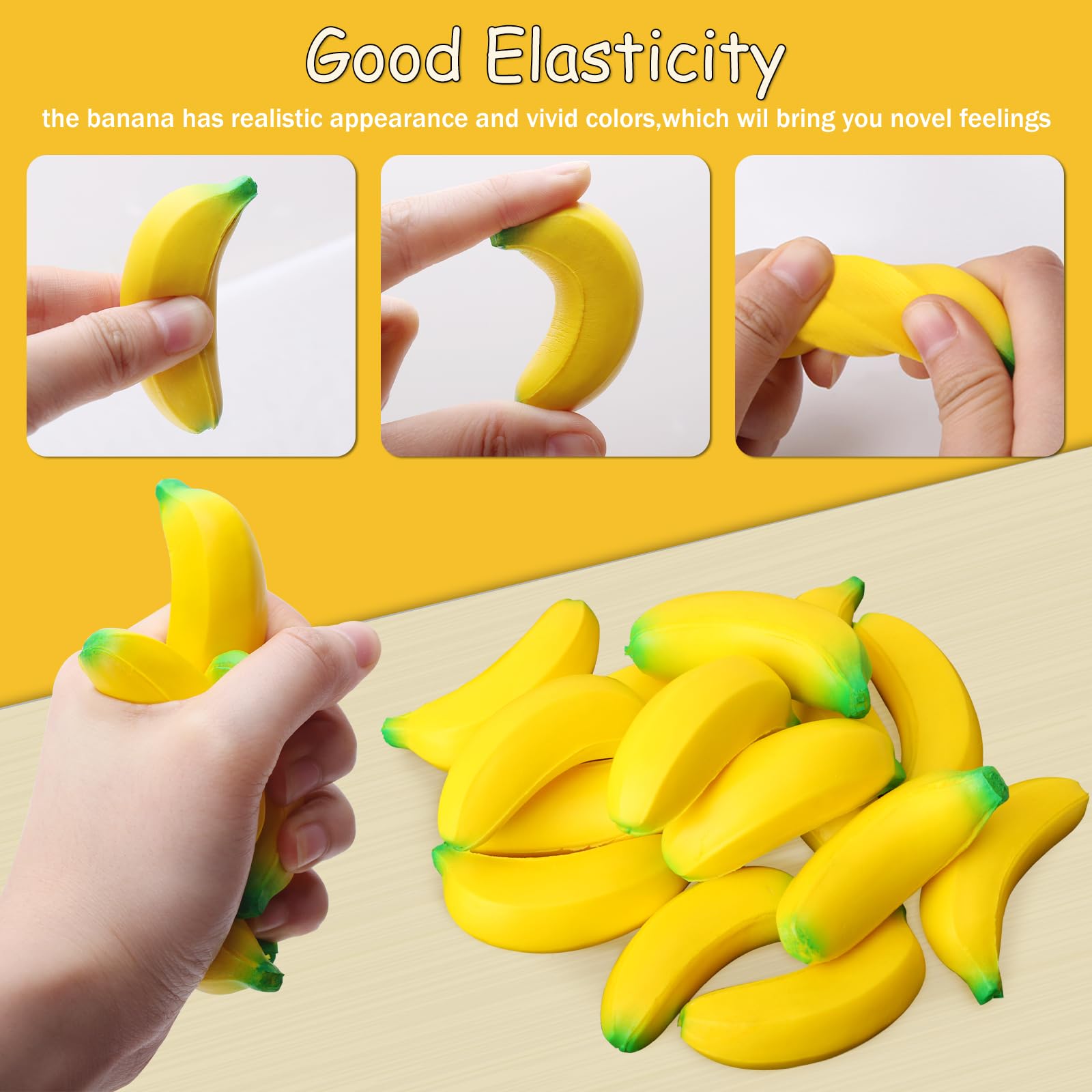 SALACOOL 15 Pack Banana Stress Toys - Stretchy PU Squeeze Balls for Stress Relief, Party Favors, Classroom Rewards (2.36 Inch)
