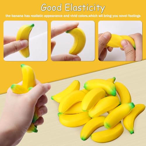 SALACOOL 15 Pack Banana Stress Toys - Stretchy PU Squeeze Balls for Stress Relief, Party Favors, Classroom Rewards (2.36 Inch)