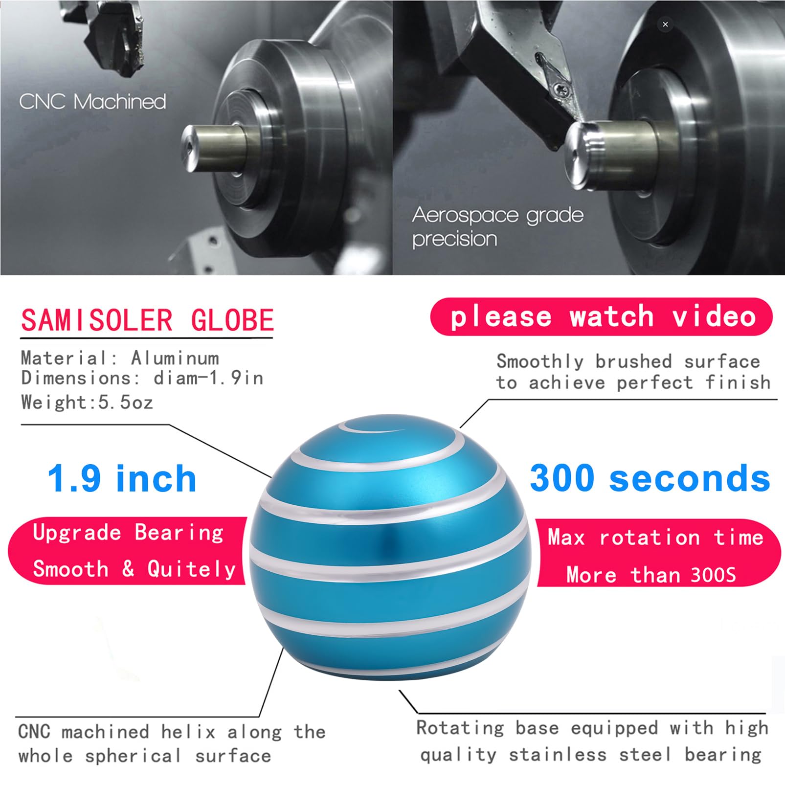 samisoler Aluminum Spinning Top Desk Toy – Optical Illusion Stress Relief, Spins Up to 300 Seconds