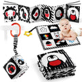 SAMMAS 3-Piece Black and White High Contrast Baby Toys Set - Newborn Sensory Soft Book, Rattle & Teether for 0-6 Months, Montessori Early Learning