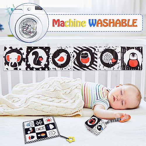 SAMMAS 3-Piece Black and White High Contrast Baby Toys Set - Newborn Sensory Soft Book, Rattle & Teether for 0-6 Months, Montessori Early Learning