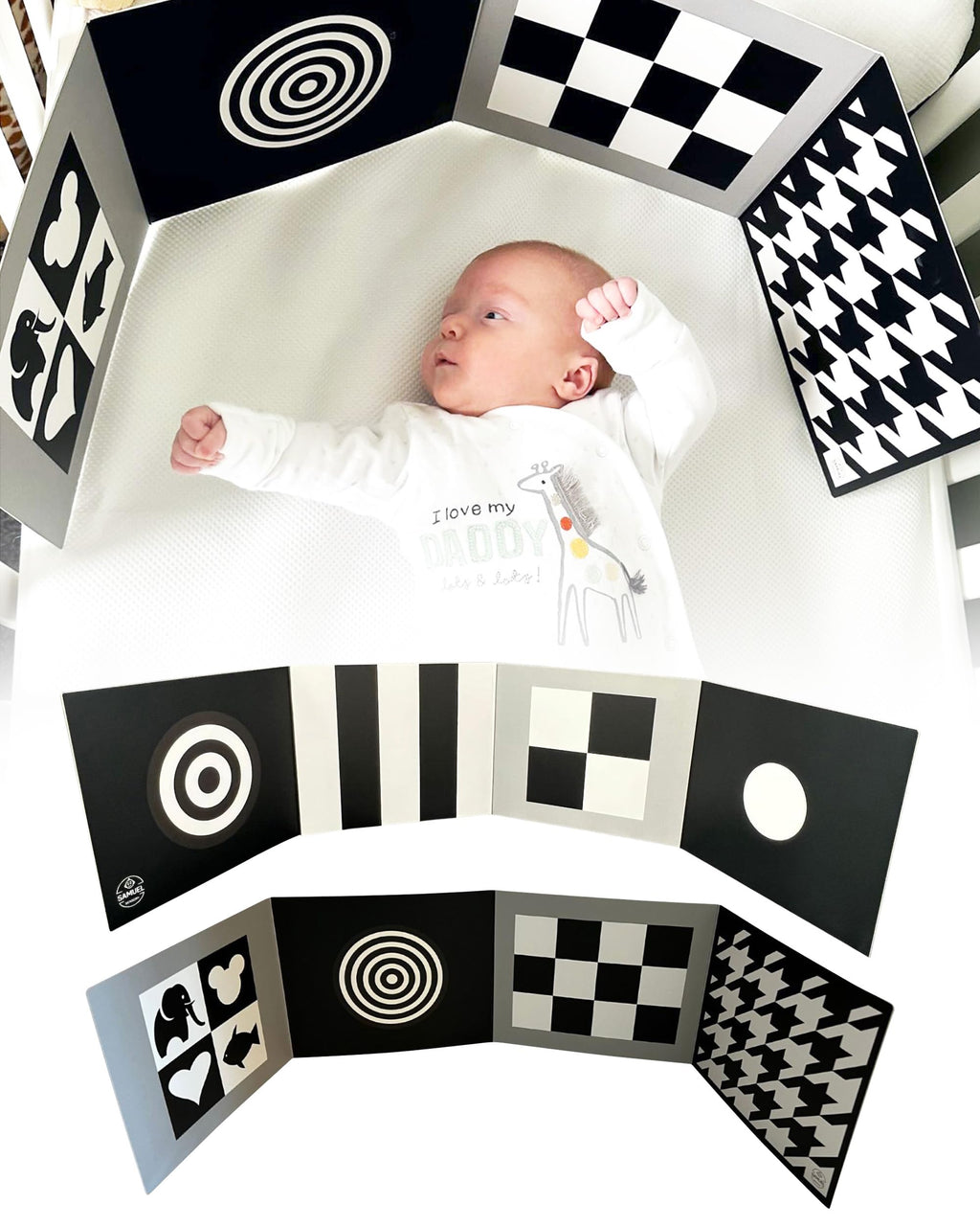 Samuel Sensory Black and White Board for Babies – 100cm Fold-Out High Contrast Tummy Time Toy for Newborns 0-3 Months