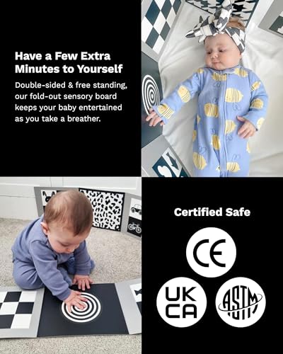 Samuel Sensory Black and White Board for Babies – 100cm Fold-Out High Contrast Tummy Time Toy for Newborns 0-3 Months