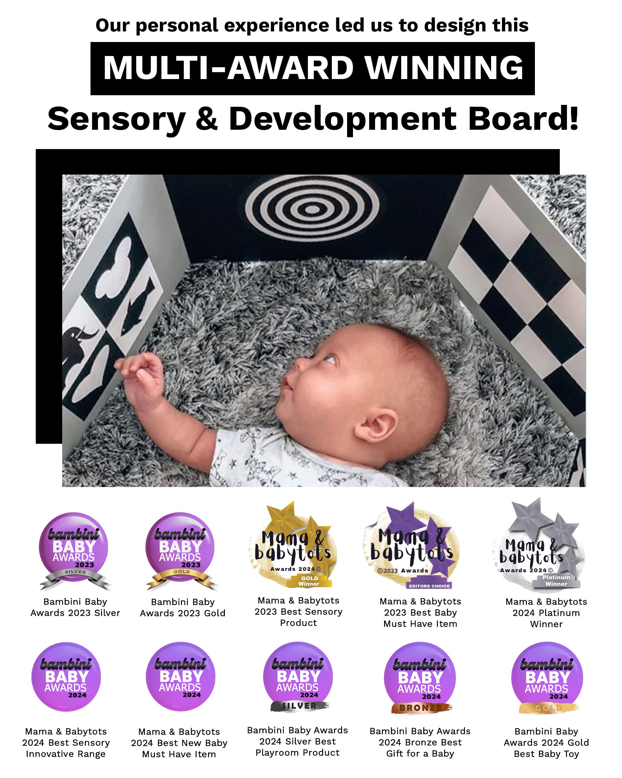 Samuel Sensory Black and White Board for Babies – 100cm Fold-Out High Contrast Tummy Time Toy for Newborns 0-3 Months