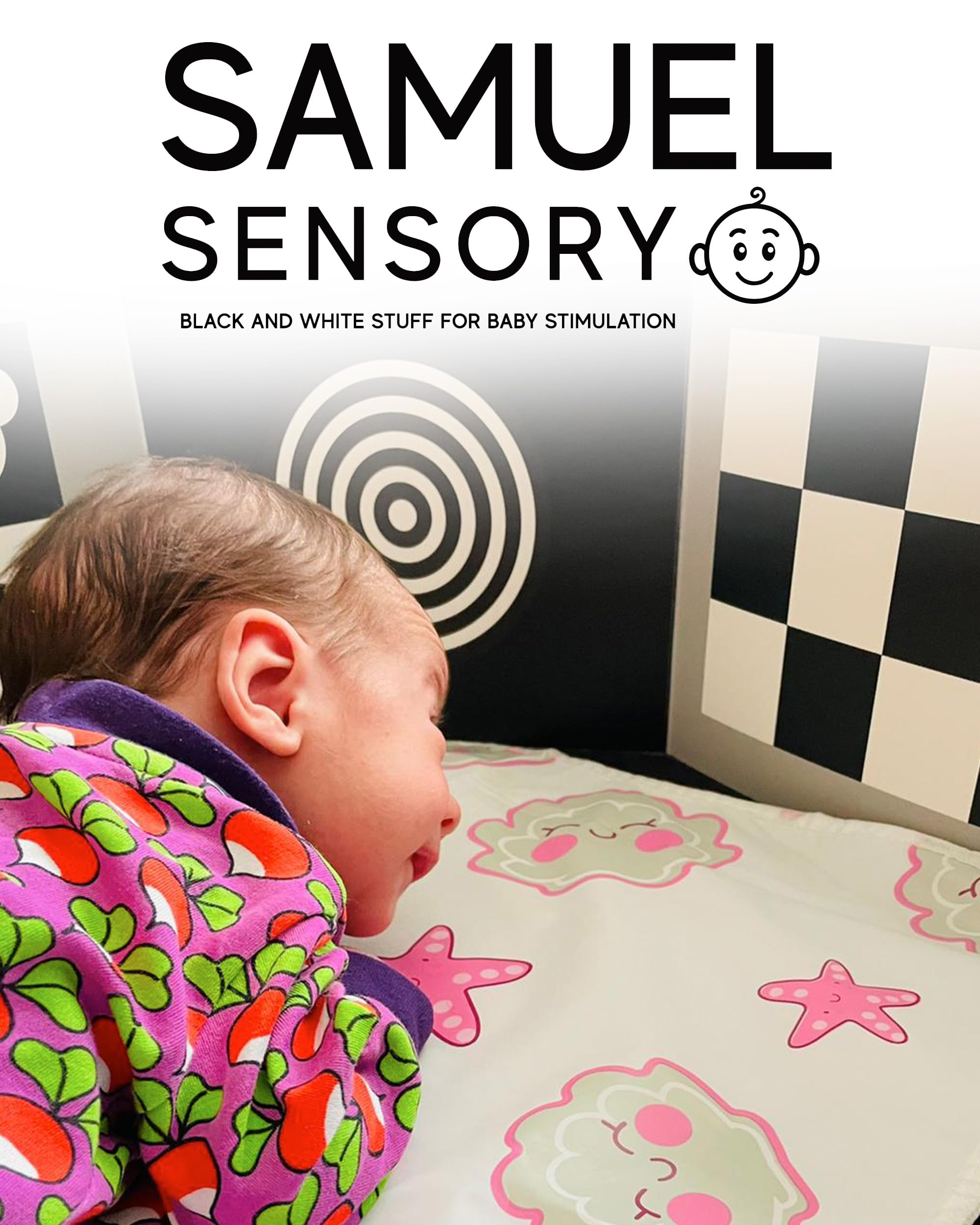 Samuel Sensory Black and White Board for Babies – 100cm Fold-Out High Contrast Tummy Time Toy for Newborns 0-3 Months