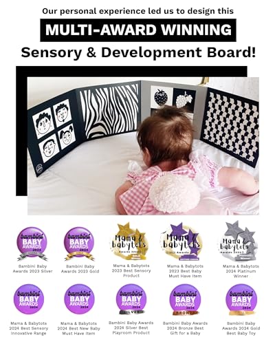 Samuel Sensory Supersized Black and White Board for Babies - 100cm Fold-Out High Contrast Tummy Time Cards with 8 Patterns