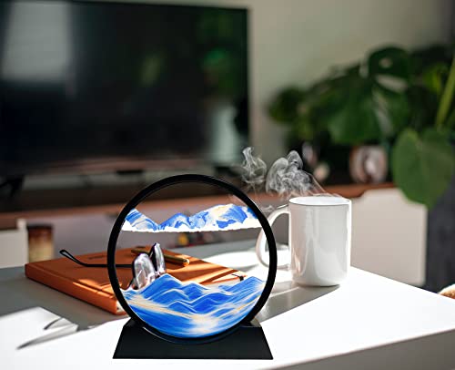 SANDCLE 7-Inch Blue Moving Sand Art Picture - Round Glass Desktop Relaxation Toy with 3D Deep Sea Effect