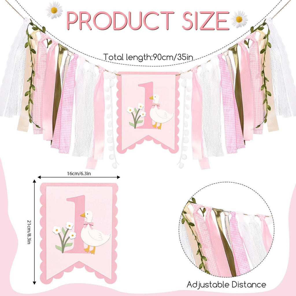 Sanixin Goose 1st Birthday Party Decoration Set – Highchair Banner, Hat & Cake Topper