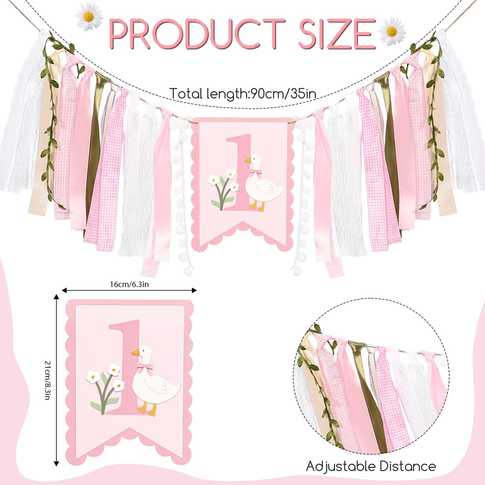 Sanixin Goose 1st Birthday Party Decoration Set – Highchair Banner, Hat & Cake Topper