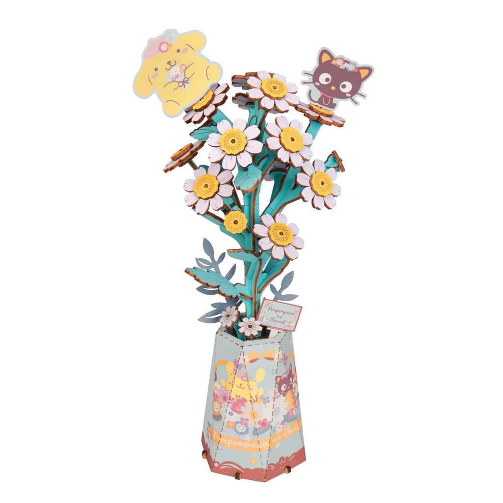 Sanrio Pompompurin & Chococat Chamomile 3D Wooden Puzzle Kit – Hands Craft DIY Model Flower