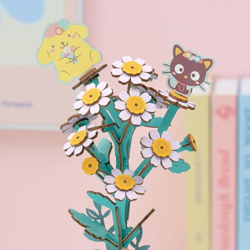 Sanrio Pompompurin & Chococat Chamomile 3D Wooden Puzzle Kit – Hands Craft DIY Model Flower