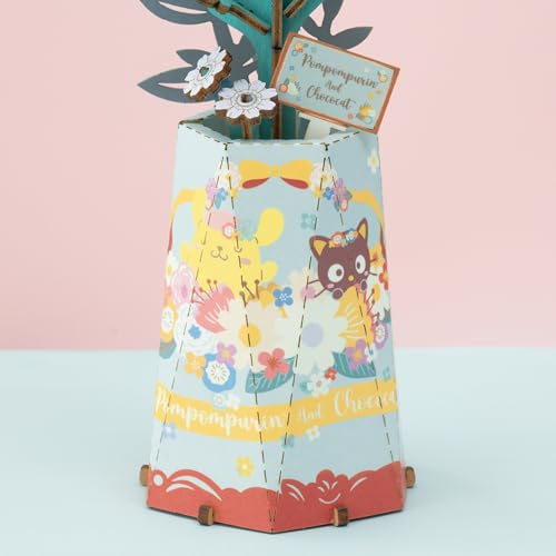 Sanrio Pompompurin & Chococat Chamomile 3D Wooden Puzzle Kit – Hands Craft DIY Model Flower