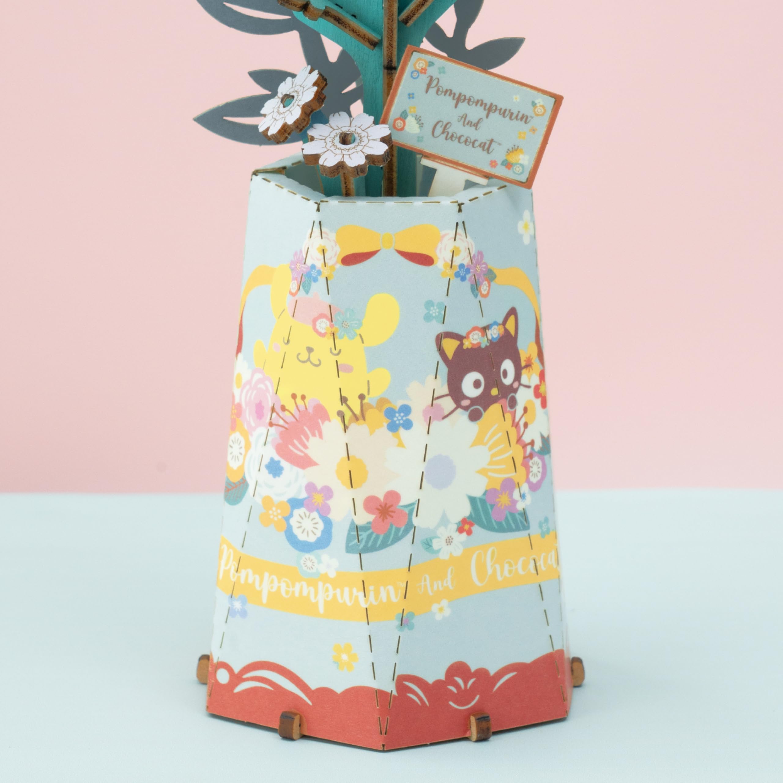 Sanrio Pompompurin & Chococat Chamomile 3D Wooden Puzzle Kit – Hands Craft DIY Model Flower