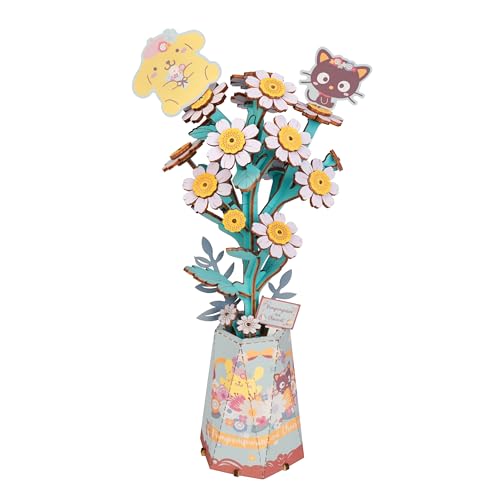 Sanrio Pompompurin & Chococat Chamomile 3D Wooden Puzzle Kit – Hands Craft DIY Model Flower
