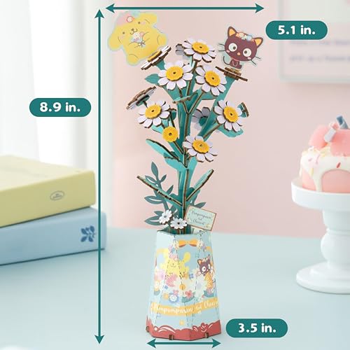 Sanrio Pompompurin & Chococat Chamomile 3D Wooden Puzzle Kit – Hands Craft DIY Model Flower