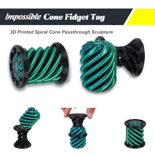 SANSGOUP Impossible Cone (3 Pack) – 3D Printed Spiral Cone Fidget Toy, Passthrough Sculpture, Laser Blue Green