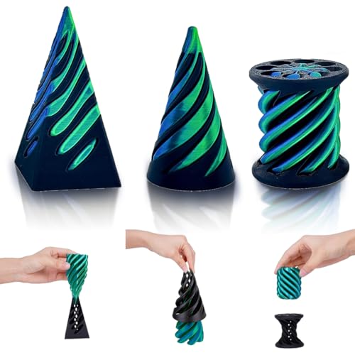 SANSGOUP Impossible Cone (3 Pack) – 3D Printed Spiral Cone Fidget Toy, Passthrough Sculpture, Laser Blue Green
