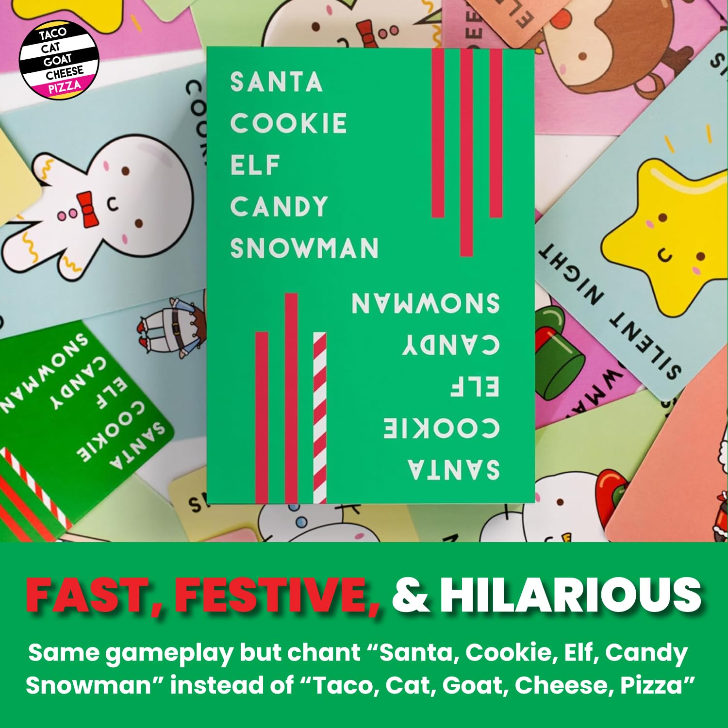 Santa Cookie Elf Candy Snowman Christmas Edition Card Game – Fast-Paced Holiday Fun for Families, Kids, Teens, and Adults (2-8 Players)