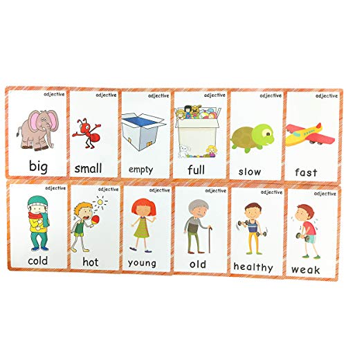 SANTSUN 47 Adjectives Flashcards for Toddlers – Mini Size, with Rings, for Pre-K & ESL
