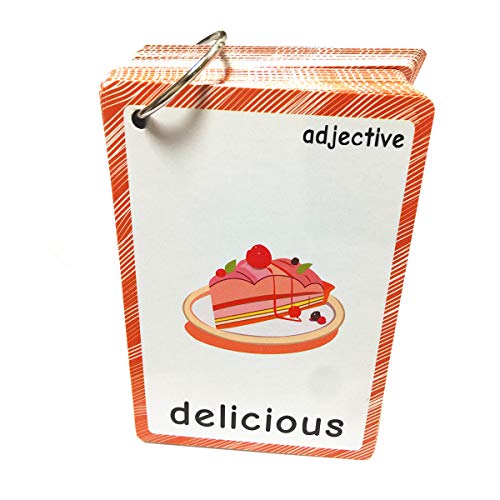 SANTSUN 47 Adjectives Flashcards for Toddlers – Mini Size, with Rings, for Pre-K & ESL
