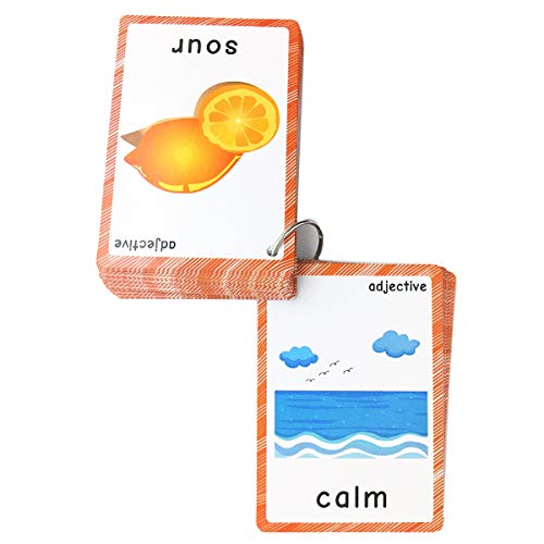 SANTSUN 47 Adjectives Flashcards for Toddlers – Mini Size, with Rings, for Pre-K & ESL