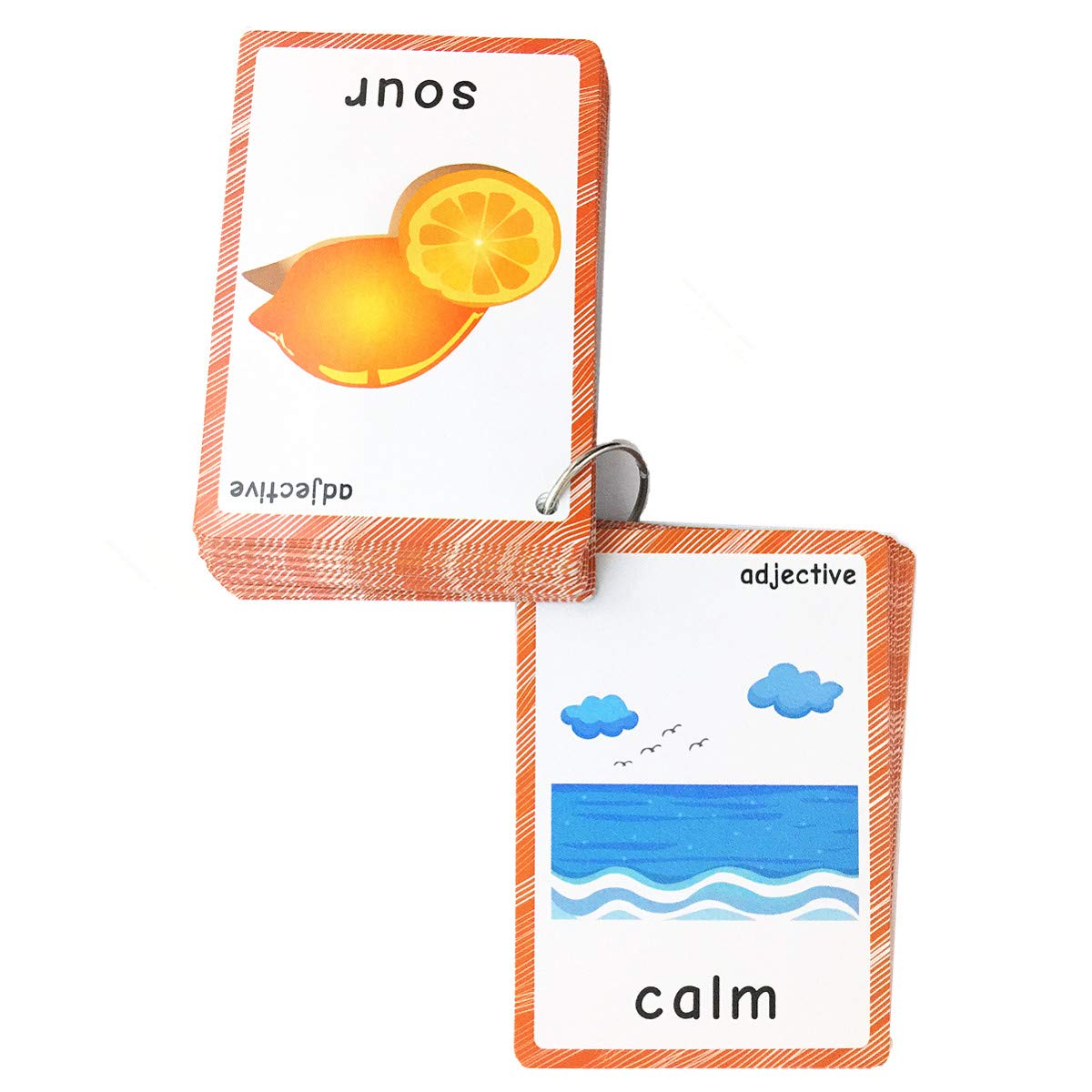 SANTSUN 47 Adjectives Flashcards for Toddlers – Mini Size, with Rings, for Pre-K & ESL