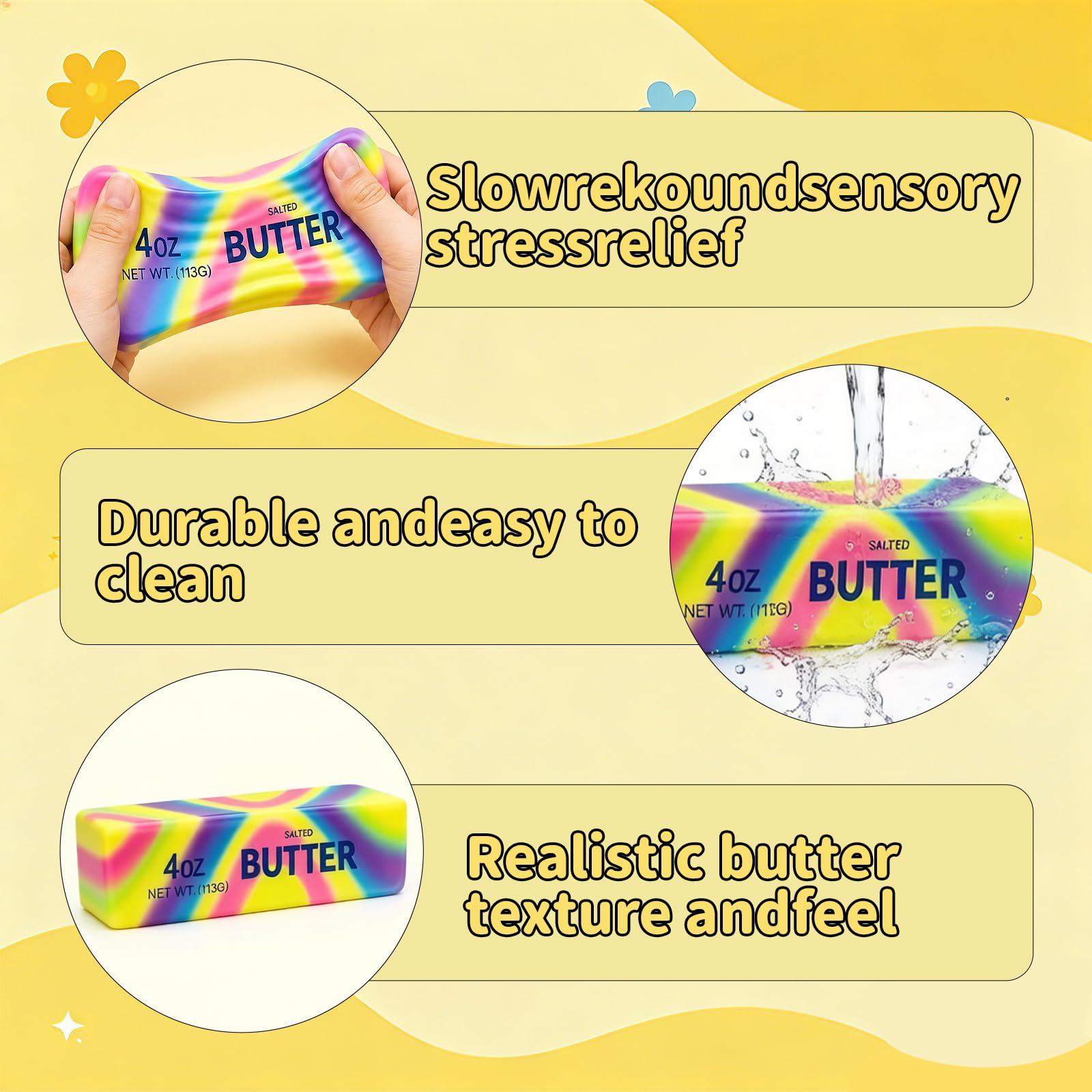 SANTVOLO 3-Piece Slow-Rising Butter Squishy Toy Set – Soft Stress Relief Fidget Gadget with Butter Scent