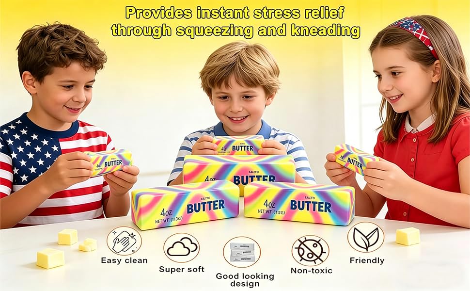 SANTVOLO 3-Piece Slow-Rising Butter Squishy Toy Set – Soft Stress Relief Fidget Gadget with Butter Scent