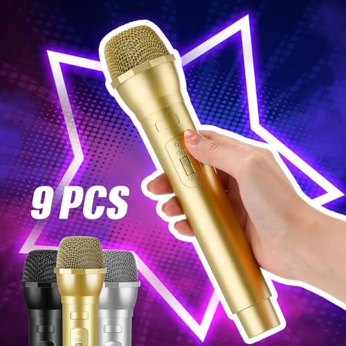 Sanwuta 3-Pack Fake Microphone Props - Gold, Silver, Black Plastic Stage Mics for Costume Parties, Karaoke, and Cosplay