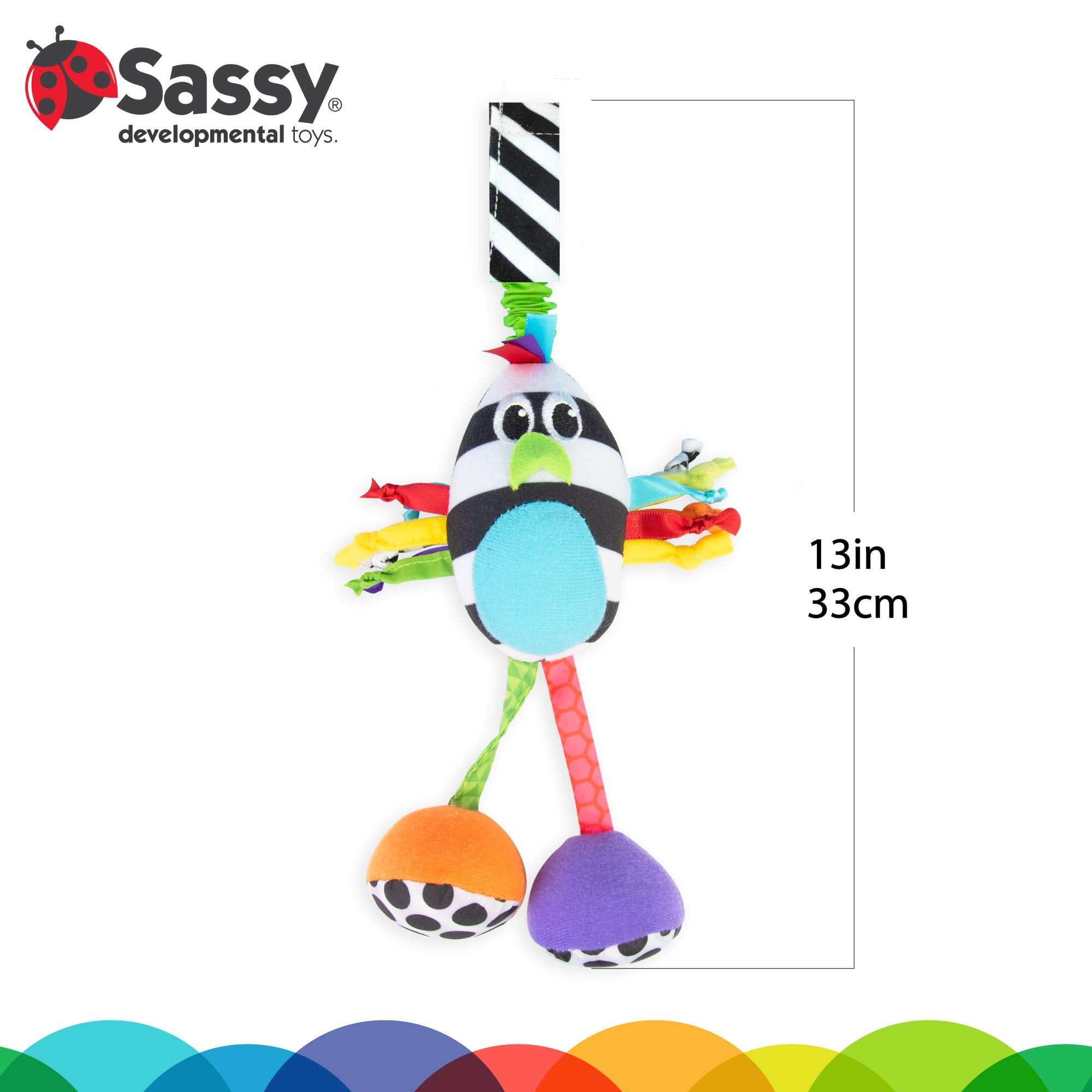Sassy Boppin’ Birdie – High-Contrast Plush Toy with Chime and Strap for Newborns