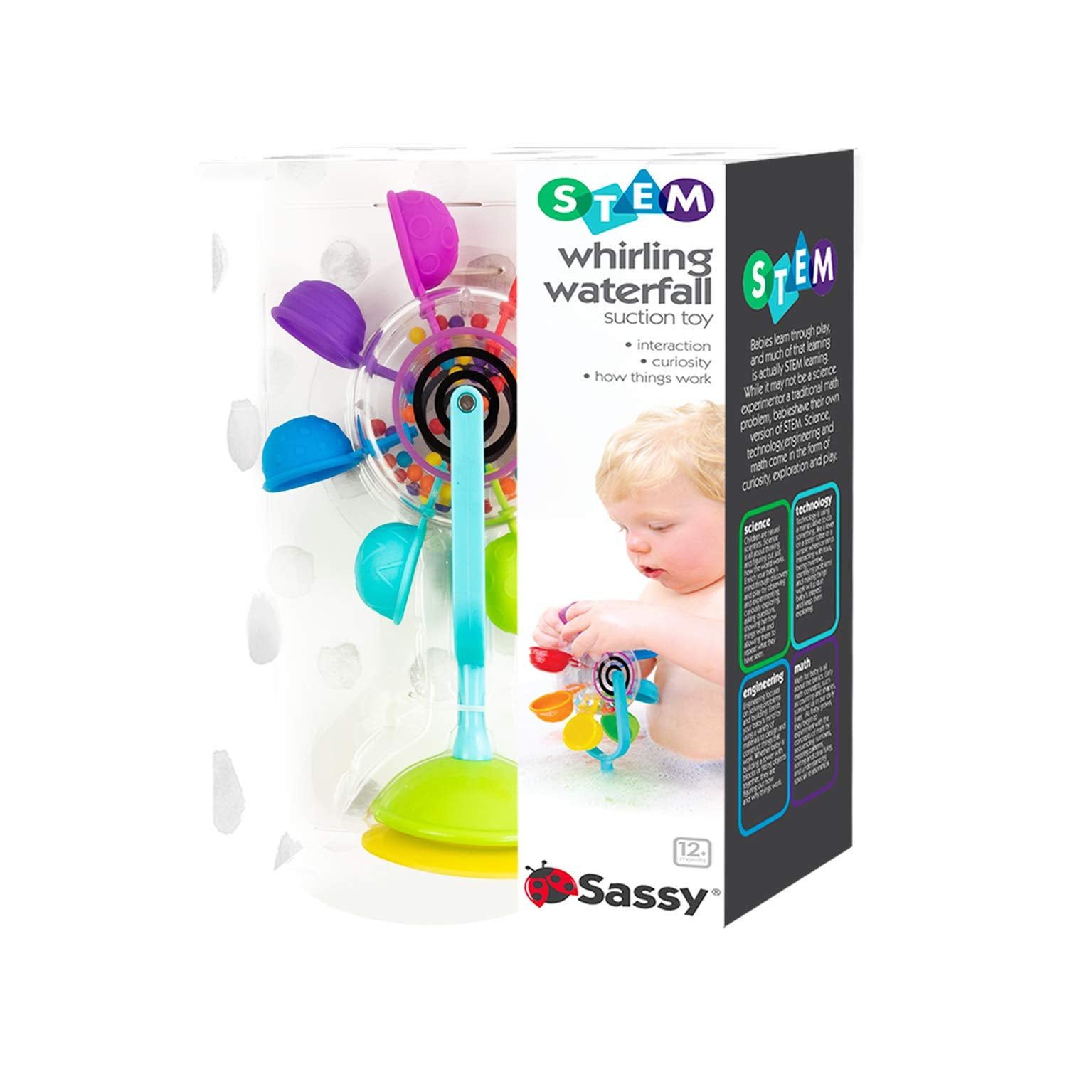 Sassy Whirling Waterfall Bath Toy – Water-Powered Spinning Wheel with Suction Cup for Ages 12+ Months