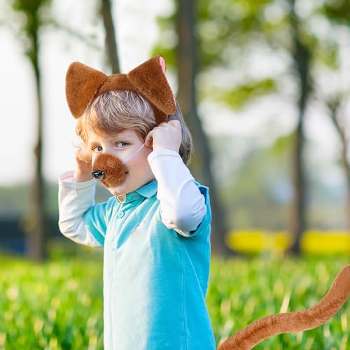 SATINIOR Puppy Dog Costume Set – Ears Headband, Nose, Bow Tie, and Tail for Halloween Cosplay