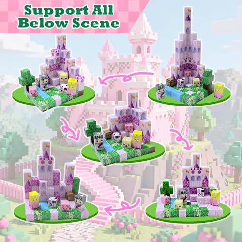 Satlasave Magnetic Blocks 100-Piece Set - Pink Castle STEM Building Toy for Kids Ages 3+