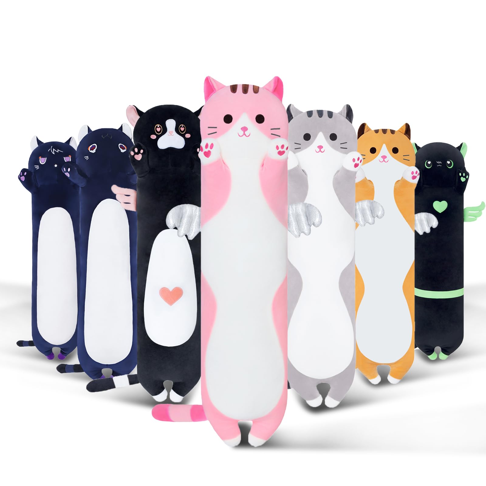 Sausudols 27.6-Inch Pink Long Cat Body Pillow - Soft Plush Stuffed Animal for Kids