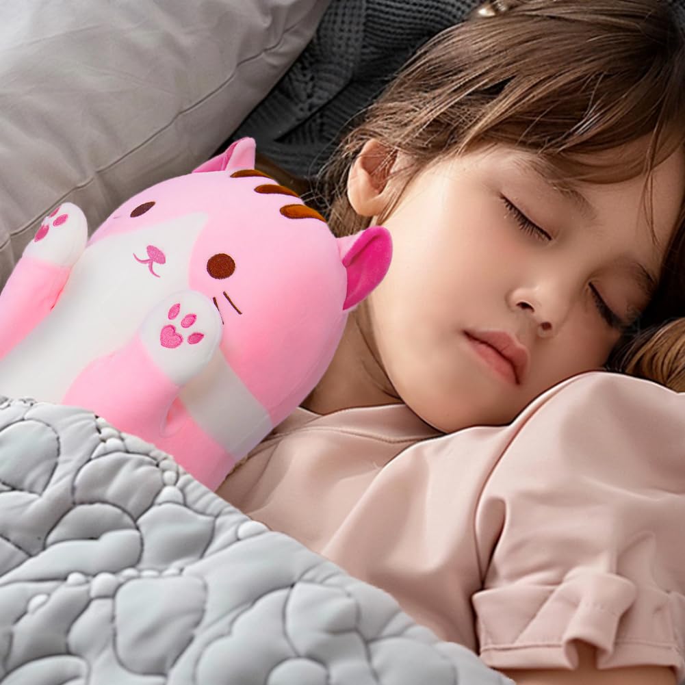 Sausudols 27.6-Inch Pink Long Cat Body Pillow - Soft Plush Stuffed Animal for Kids