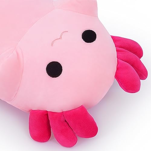 Sausudols Long Axolotl Plush 19.6" – Ultra Soft Body Pillow for Kids, Cute Stuffed Animal Toy Gift Pink