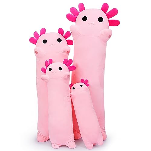 Sausudols Long Axolotl Plush 19.6" – Ultra Soft Body Pillow for Kids, Cute Stuffed Animal Toy Gift Pink