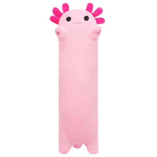 Sausudols Long Axolotl Plush 19.6" – Ultra Soft Body Pillow for Kids, Cute Stuffed Animal Toy Gift Pink