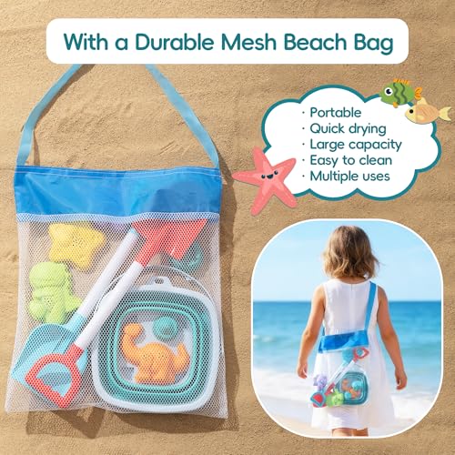 Sawaruita 41-Piece Beach Toy Set with Collapsible Bucket, Shovels, and Mesh Bag for Kids Ages 3-10