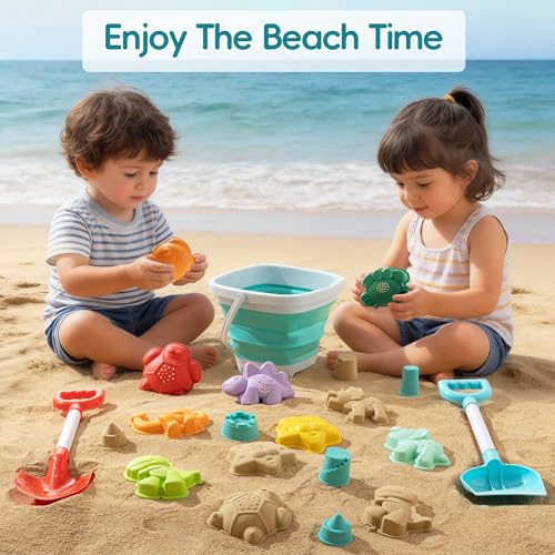 Sawaruita 41-Piece Beach Toy Set with Collapsible Bucket, Shovels, and Mesh Bag for Kids Ages 3-10