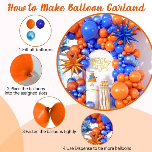 Saxuxu 102-Piece Orange and Blue Balloon Arch Garland Kit with Star Foil Balloons for Birthday, Graduation, Baby Shower Decorations